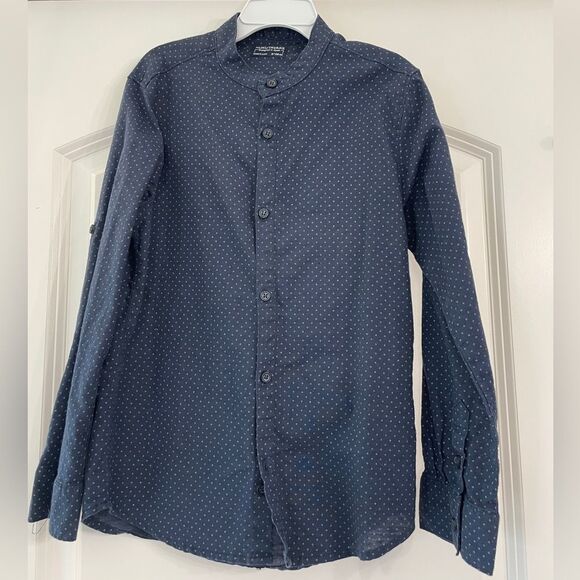 Nukutavake - Designed in Spain - Mayoral blue dress shirt mandarin collar size 8 - Picture 1 of 4
